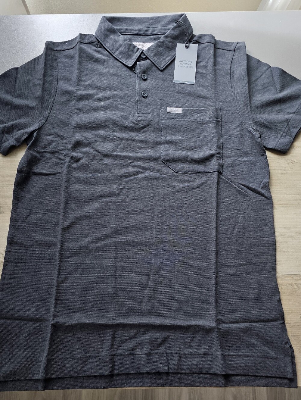 FIGS MENS NURSE TECHNICAL PIQUE ONE POCKET BLACK SCRUB POLO SHIRT SMALL NWT